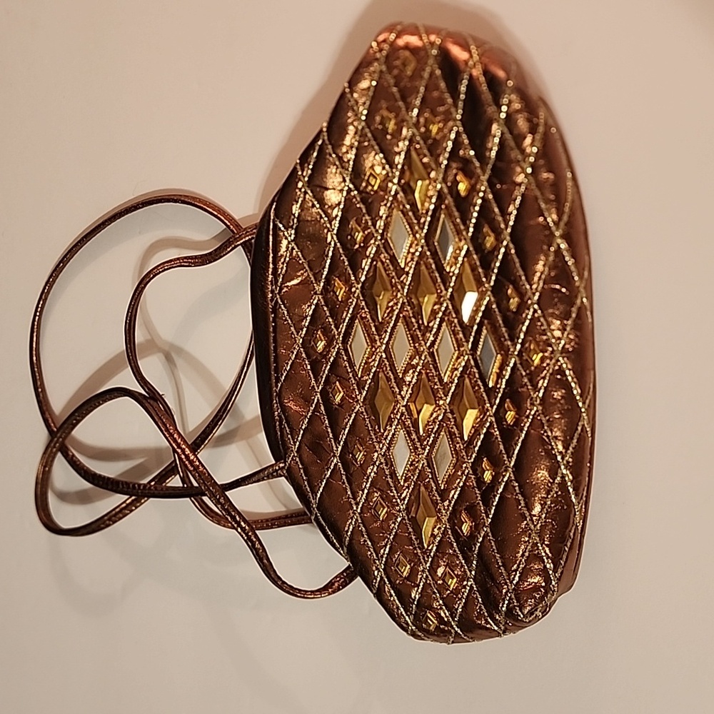 Gold Vegan Leather Purse/ Clutch w/Long Thin Strap Crossbody Or Hang on Shoulder